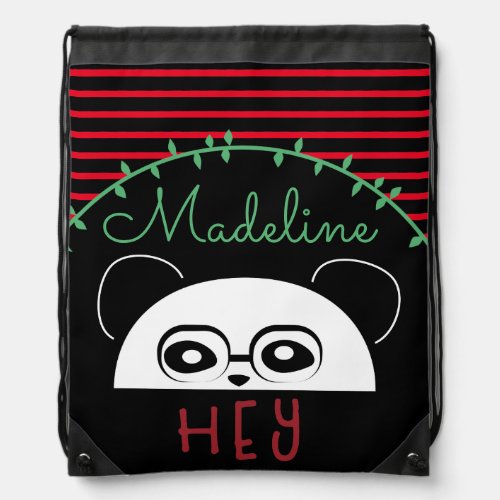 Cute Panda Red Monogrammed Script  Drawstring Bag