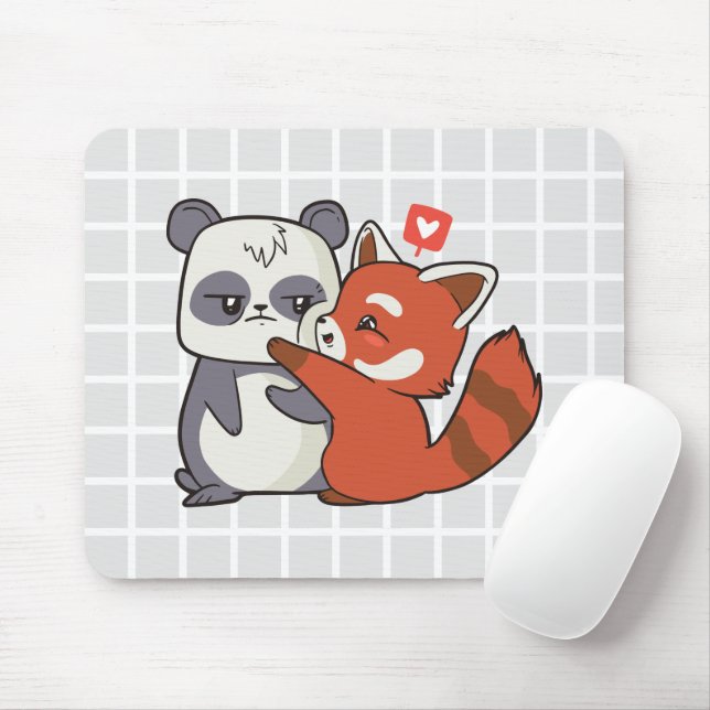 Cute Panda & Red Panda Love Grid Mouse Pad (With Mouse)