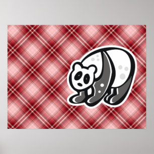 Cute Panda; Red Plaid Poster