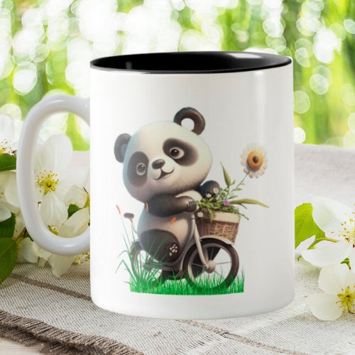Cute Panda riding a bicycle personalized  Two_Tone Coffee Mug