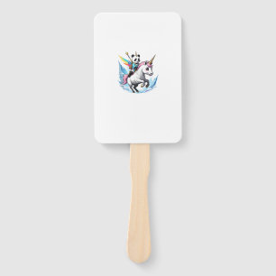 Cute Panda Riding Unicorn Girls Kids Women Rainbow Hand Fan