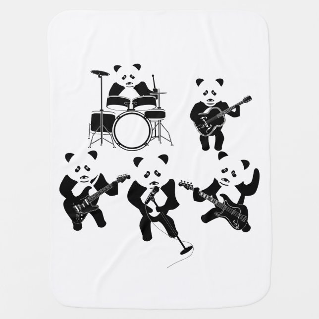 Cute Panda Rock Band Baby Blanket (Front)