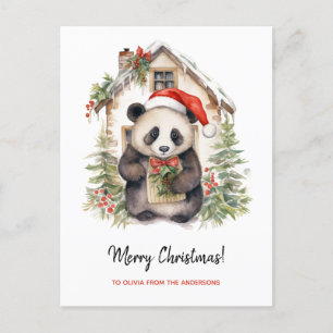 Cute Panda Santa Christmas House Postcard