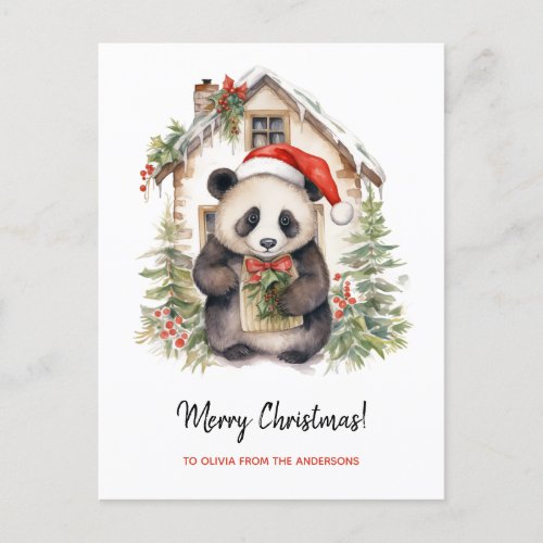Cute Panda Santa Christmas House Postcard