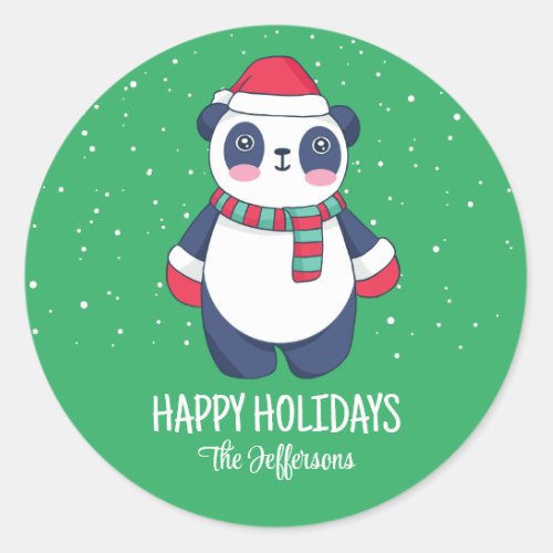 Cute Panda Santa Christmas Snowy Winter Holiday Classic Round Sticker