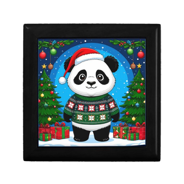 🐼 Cute Panda Santa Hat Christmas Sweater Festive  Gift Box (Front)