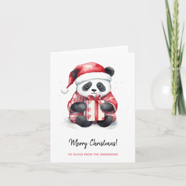 Cute Panda Santa Merry Christmas Card (Front)