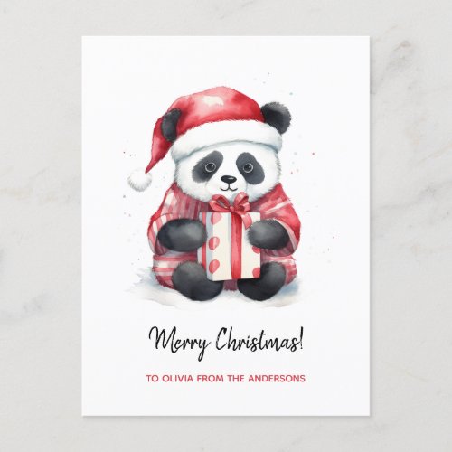 Cute Panda Santa Merry Christmas Holiday Postcard