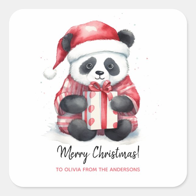 Cute Panda Santa Merry Christmas Square Sticker (Front)