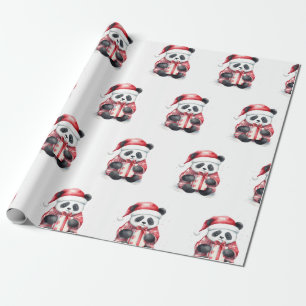 Cute Panda Santa Winter holiday pattern Wrapping Paper