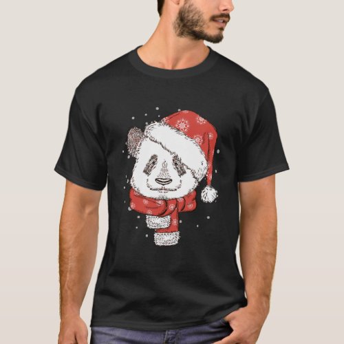 Cute Panda SantaS Hat Christmas Panda Bear Lover  T_Shirt