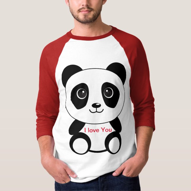 Cute Panda say I love You. Sitting. T-Shirt (Front)