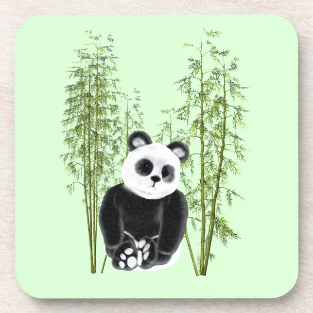 Cute Panda Sitting In Bamboo Beverage Coaster (Front)