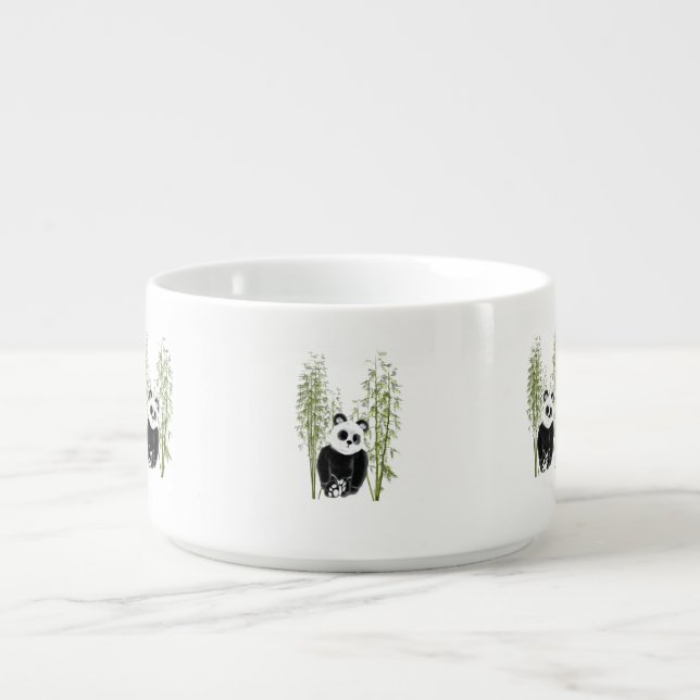 Cute Panda Sitting in Bamboo Bowl (Center)
