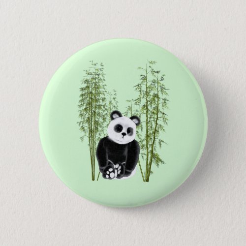 Cute Panda Sitting in Bamboo Button