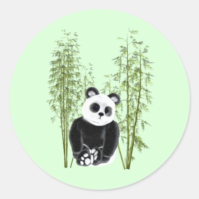 Cute Panda Sitting in Bamboo Classic Round Sticker (Front)