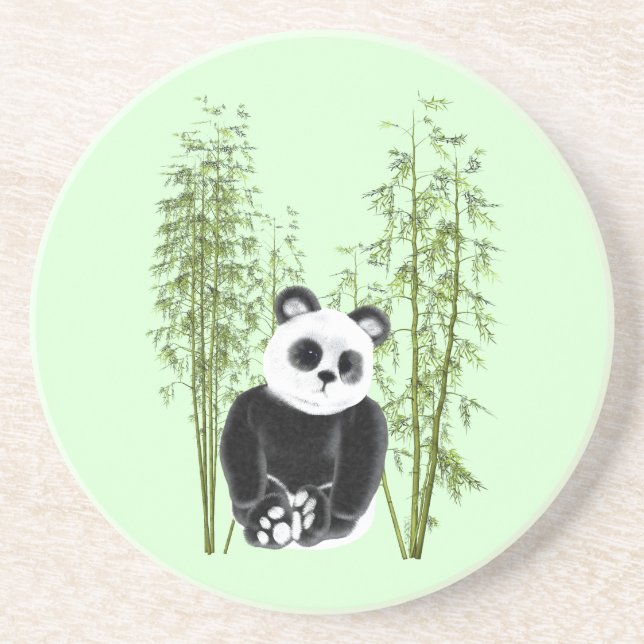 Cute Panda Sitting in Bamboo Coaster (Front)