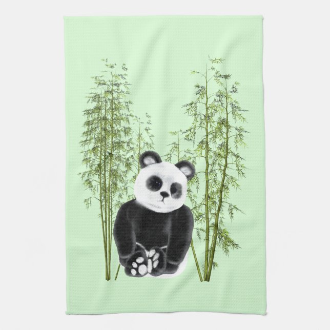 Cute Panda Sitting in Bamboo Kitchen Towel (Vertical)