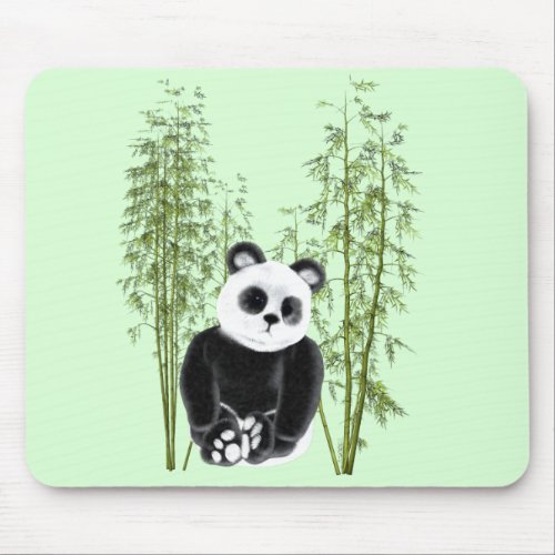 Cute Panda Sitting in Bamboo Mouse Pad