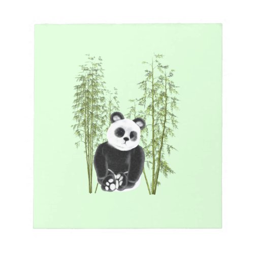 Cute Panda Sitting in Bamboo Notepad