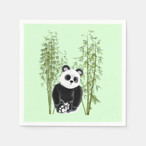 Cute Panda Sitting in Bamboo Paper Napkins