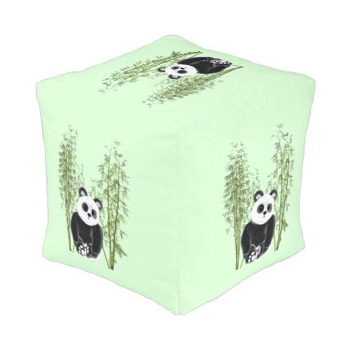 Cute Panda Sitting in Bamboo Pouf