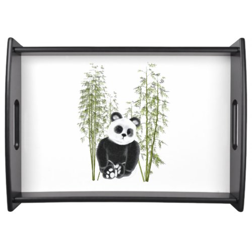 Cute Panda Sitting in Bamboo Serving Tray