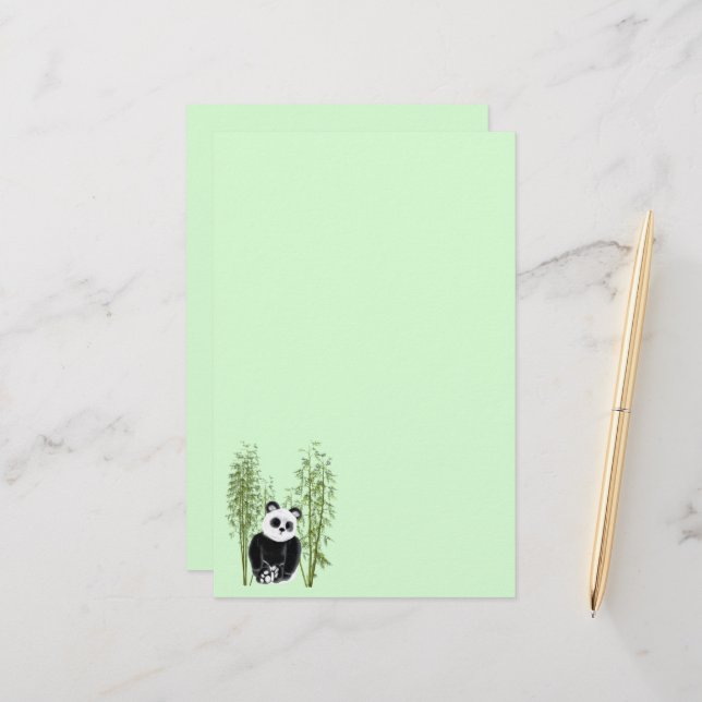 Cute Panda Sitting In Bamboo Stationery (Front/Back In Situ)