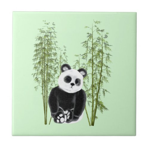 Cute Panda Sitting in Bamboo Tile