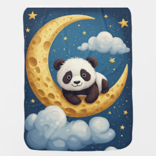 Cute Panda Sitting on Crescent Moon 🌙🐼Kids Room  Baby Blanket