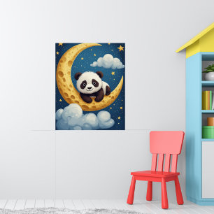 Cute Panda Sitting on Crescent Moon 🌙🐼Kids Room  Poster