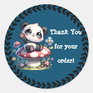 Cute Panda Sitting on Mushroom Thank You Classic Round Sticker