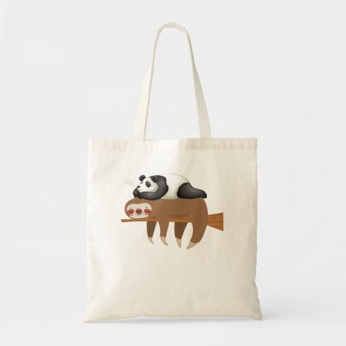 Cute panda sleeping on sloth tote bag