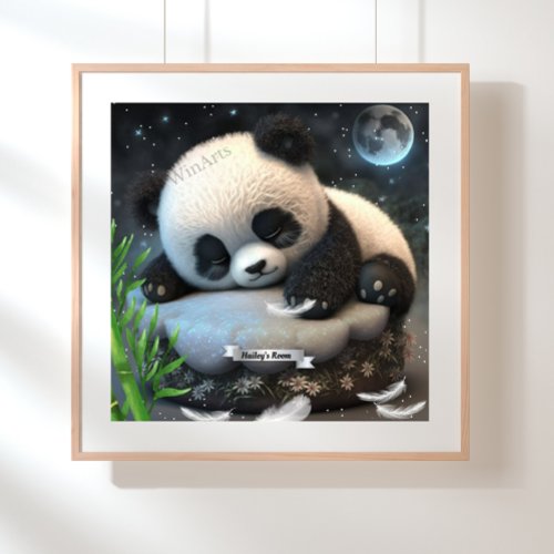 Cute Panda Sleeping Stars Moon Custom Nursery Art  Poster