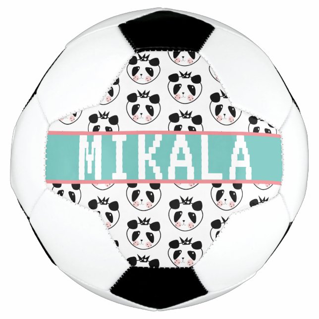 Cute Panda Soccer Fan Custom Name Ball (Front)