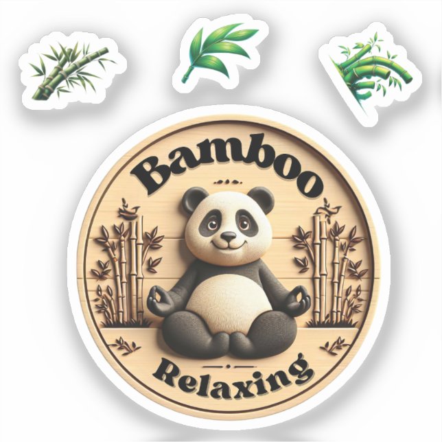 Cute Panda Sticker, Bamboo Relaxing. Sticker (Front)
