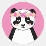Cute panda stickers - pink flowers
