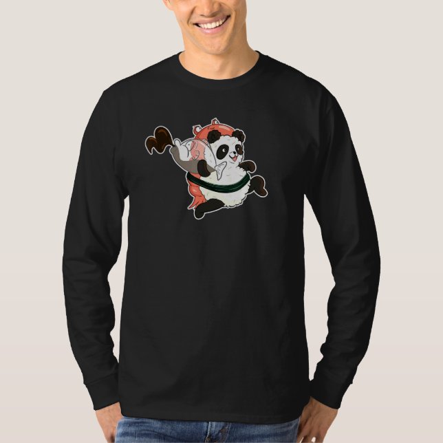 Cute Panda Sushi With Shrimp Stealing Soy Sauce Fi T-Shirt (Front)