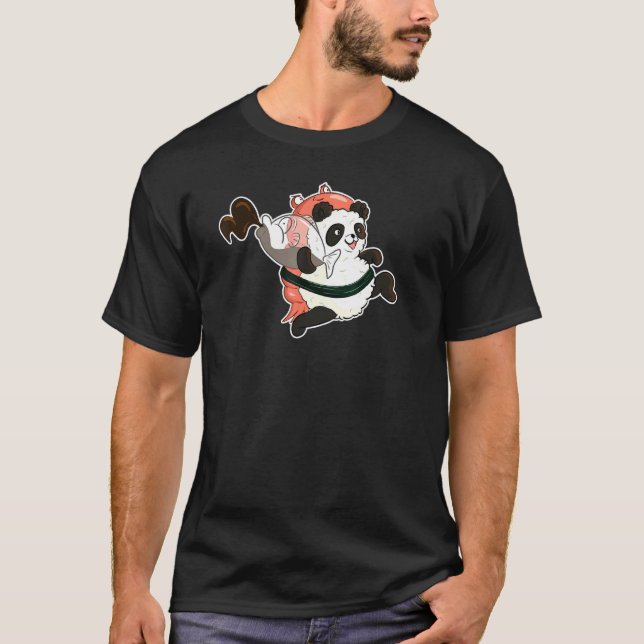 Cute Panda Sushi With Shrimp Stealing Soy Sauce Fi T-Shirt (Front)