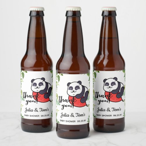 Cute Panda Thank You Baby Shower  Beer Bottle Label