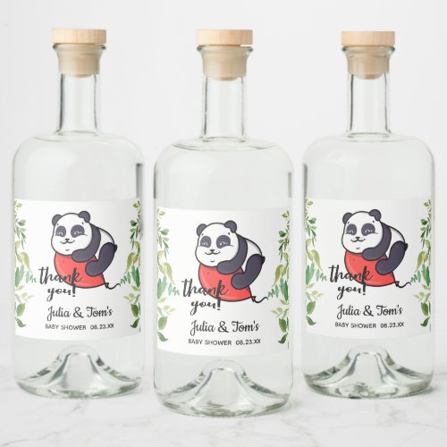 Cute Panda Thank You Baby Shower  Liquor Bottle Label