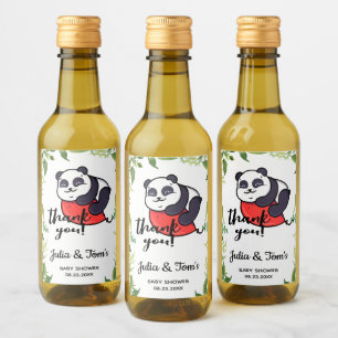Cute Panda Thank You Baby Shower Mini Wine Label