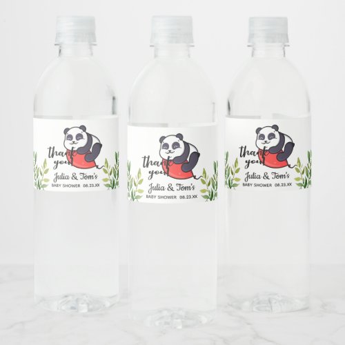 Cute Panda Thank You Baby Shower  Water Bottle Label