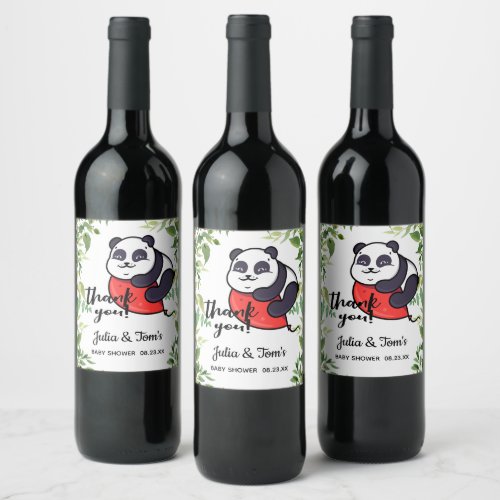 Cute Panda Thank You Baby Shower Wine Label