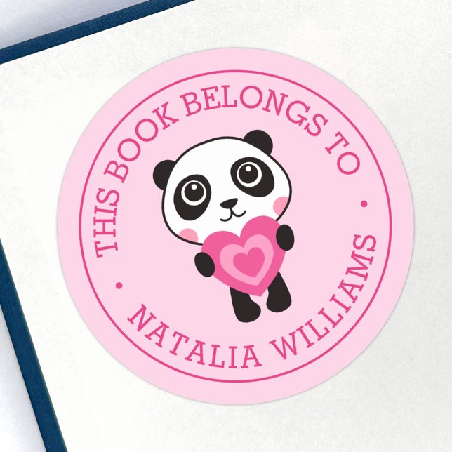 Cute panda this book belongs to kids school name classic round sticker (Creator Uploaded)