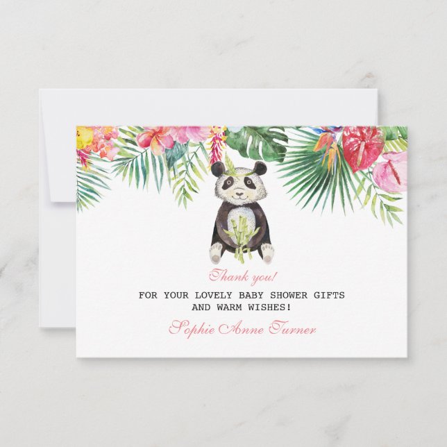 Cute Panda Tropical Floral Baby Shower Thank You Card (Front)