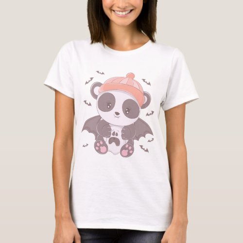 Cute Panda Vampire with Ghost  Bats Halloween Mug T_Shirt