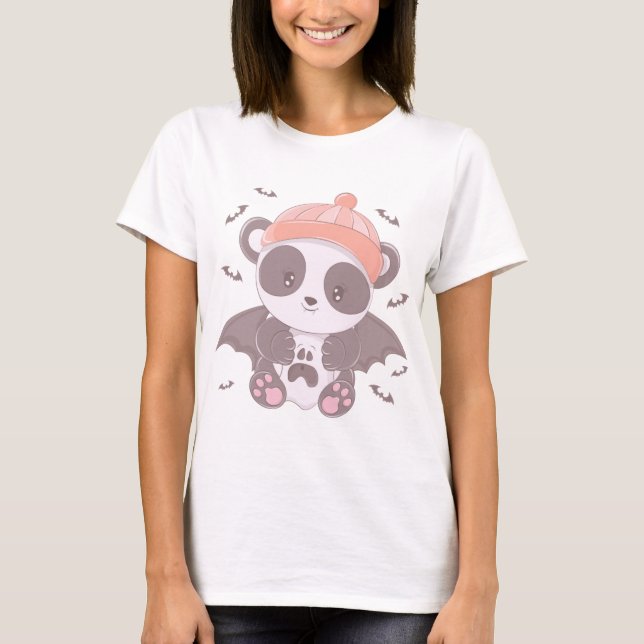 Cute Panda Vampire with Ghost & Bats Halloween Mug T-Shirt (Front)