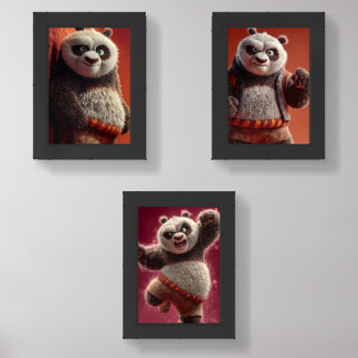 Cute Panda Wall Art Set of 3 Framed Prints