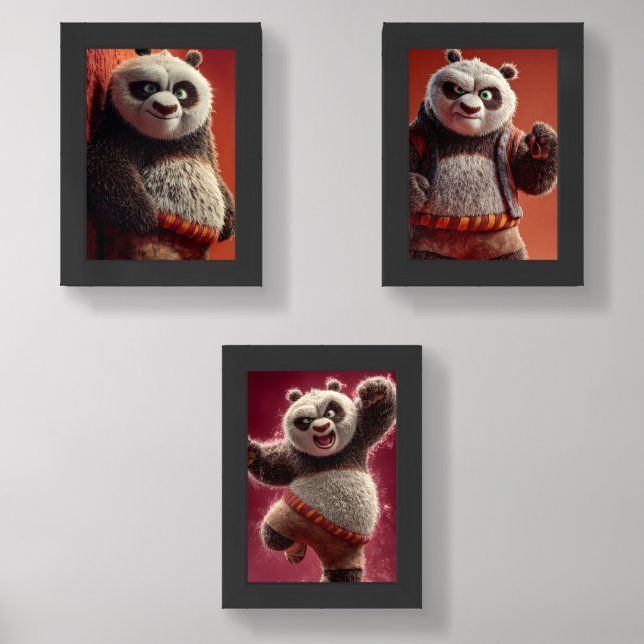 Cute Panda Wall Art Set of 3 Framed Prints (Front)
